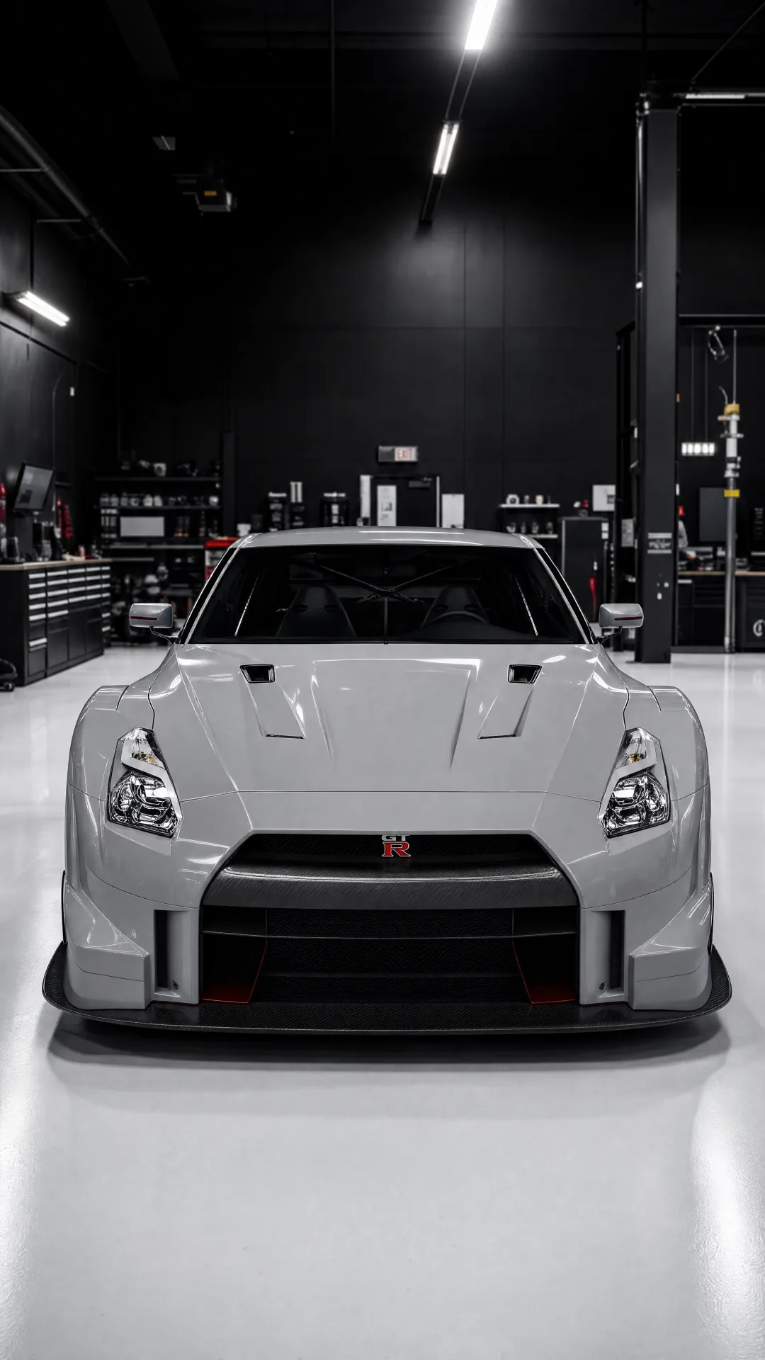 Nissan GT-R GT500 conversion — front view in the NorthSea Dynamics studio